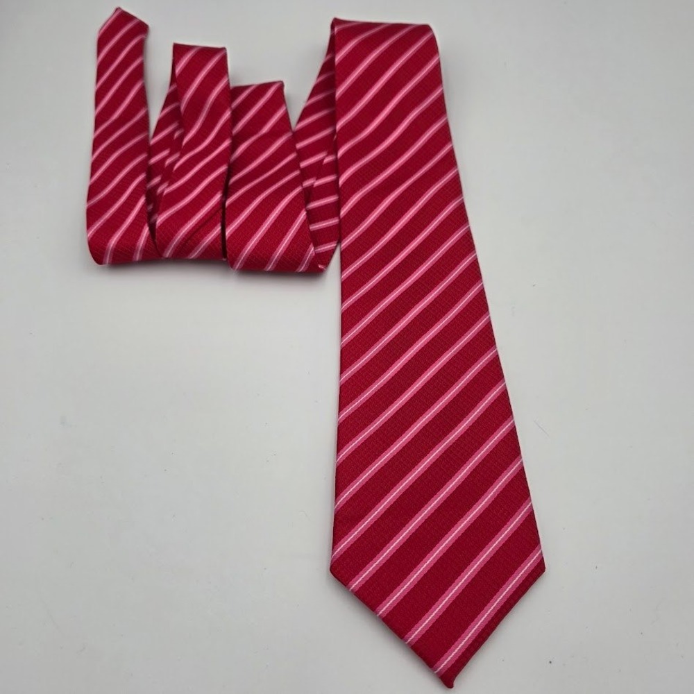 KAILONG Red Pink White Stripe Hand Made Silk Blend Necktie Mens‎